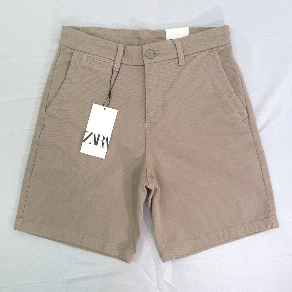 Zara Man Tan Khaki Chino Shorts Size 29 New NWT 8727/425/710 Textured Cotton